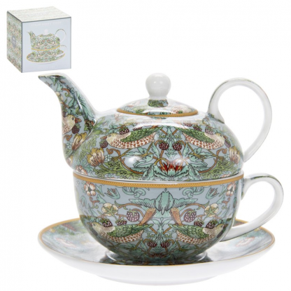 William Morris Teal Strawberry Thief Tea for One