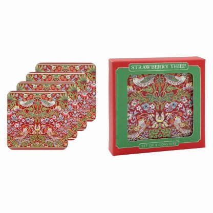 William Morris Red Strawberry Thief Coasters