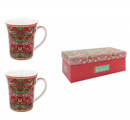 William Morris Red Strawberry Thief Två muggar i presentförp